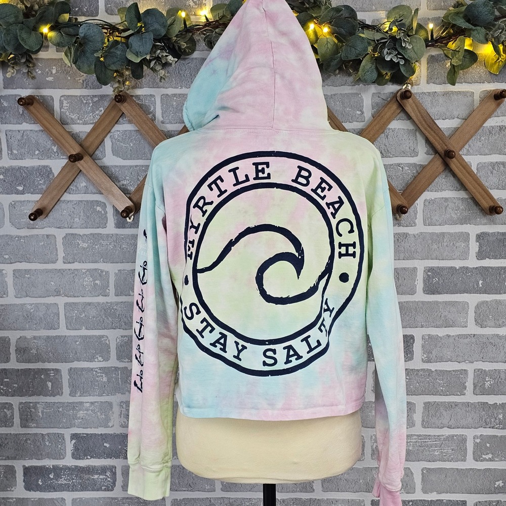 Southern Spirit Myrtle Beach Stay Salty Tie Dye‎ Cropped Hoodie Women's Medium